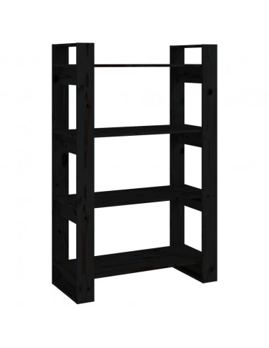 Libreria/Divisorio Nero 80x35x125 cm in Legno Massello di Pino