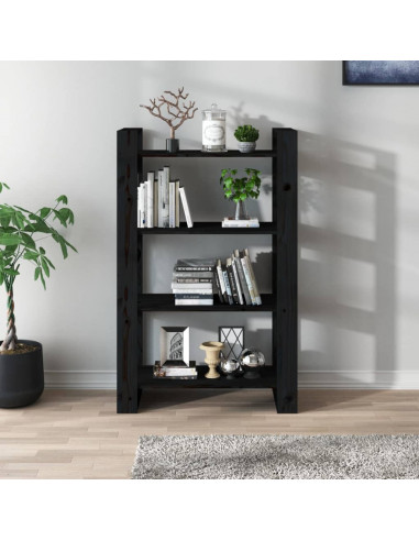 Libreria/Divisorio Nero 80x35x125 cm in Legno Massello di Pino