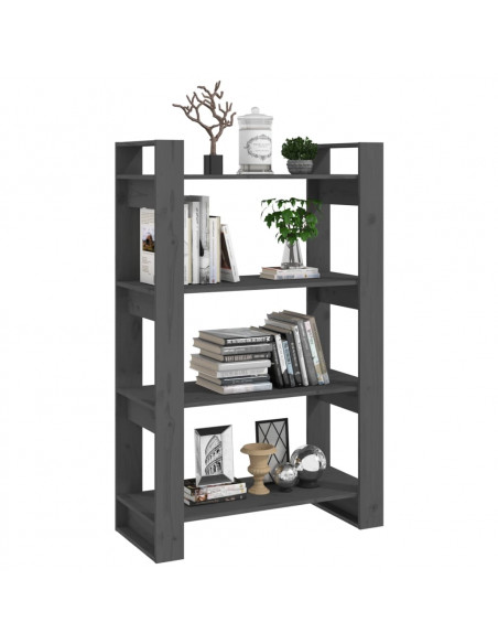 Libreria/Divisorio Grigio 80x35x125 cm Legno Massello di Pino