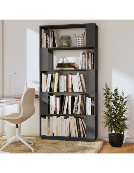Libreria/Divisorio Grigio 80x25x163,5 cm Legno Massello di Pino