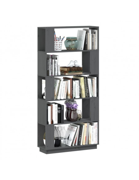 Libreria/Divisorio Grigio 80x25x163,5 cm Legno Massello di Pino