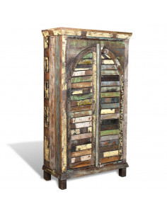 Libreria Multicolore in Legno Riciclato con 3 Scaffali e 2 Ante 2