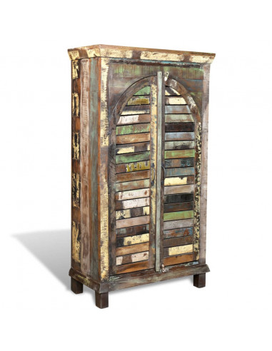 Libreria Multicolore in Legno Riciclato con 3 Scaffali e 2 Ante