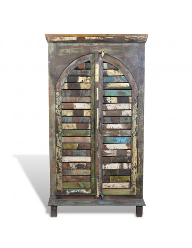 Libreria Multicolore in Legno Riciclato con 3 Scaffali e 2 Ante