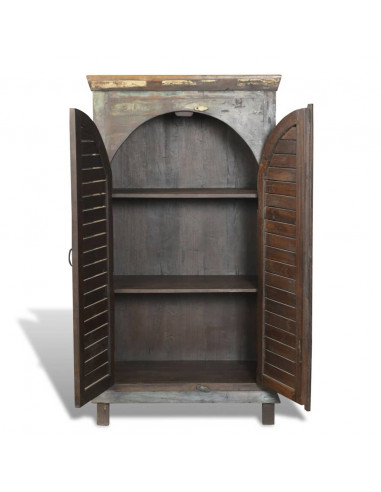 Libreria Multicolore in Legno Riciclato con 3 Scaffali e 2 Ante