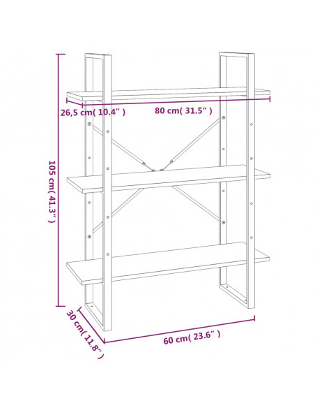 Libreria 5 Ripiani Grigio Sonoma 80x30x175 cm Legno Multistrato