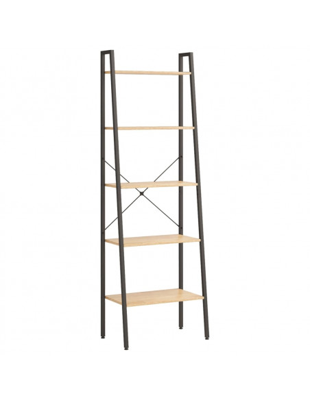 Scaffale Autoportante 5 Ripiani Marrone Chiaro Nero 56x35x174cm