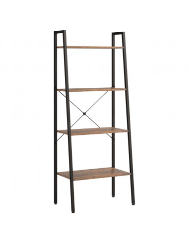 Scaffale Autoportante 4 Ripiani Marrone Scuro Nero 56x35x140 cm