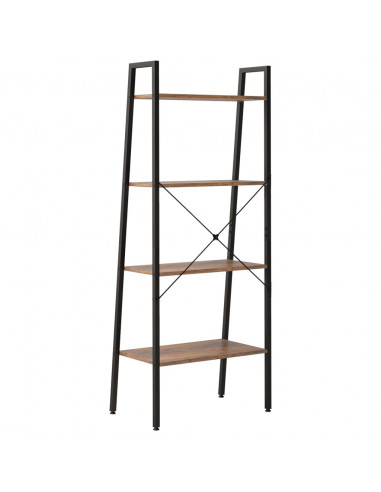Scaffale Autoportante 4 Ripiani Marrone Scuro Nero 56x35x140 cm