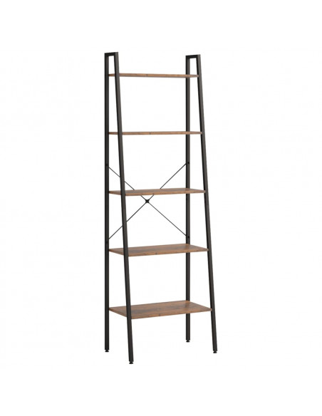 Scaffale Autoportante 5 Ripiani Marrone Scuro Nero 56x35x174 cm
