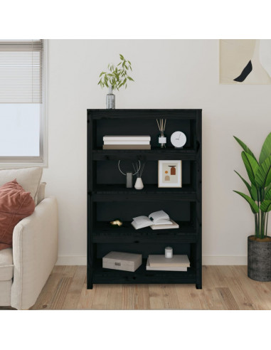 Libreria Nera 80x35x126 cm in Legno Massello di Pino