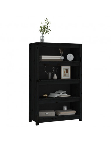 Libreria Nera 80x35x126 cm in Legno Massello di Pino