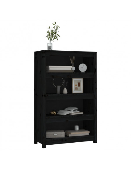 Libreria Nera 80x35x126 cm in Legno Massello di Pino