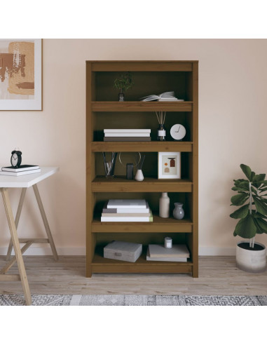 Libreria Marrone Miele 80x35x154 cm in Legno Massello di Pino