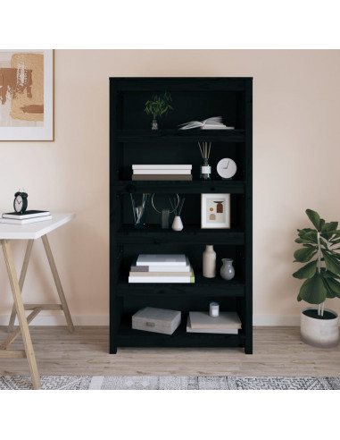 Libreria Nera 80x35x154 cm in Legno Massello di Pino
