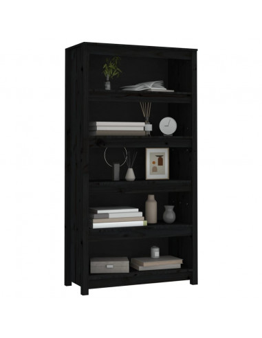 Libreria Nera 80x35x154 cm in Legno Massello di Pino