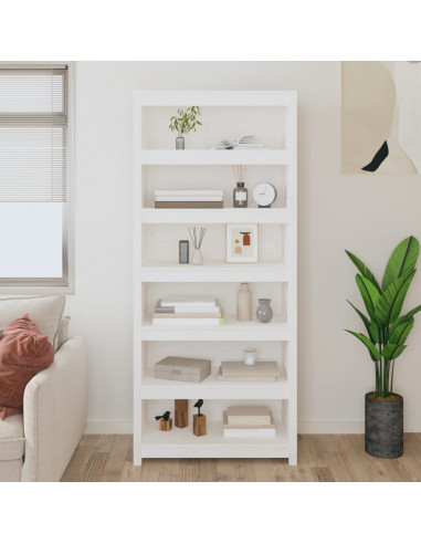 Libreria Bianca 80x35x183 cm in Legno Massello di Pino