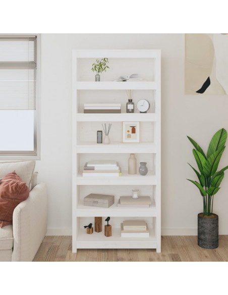 Libreria Bianca 80x35x183 cm in Legno Massello di Pino