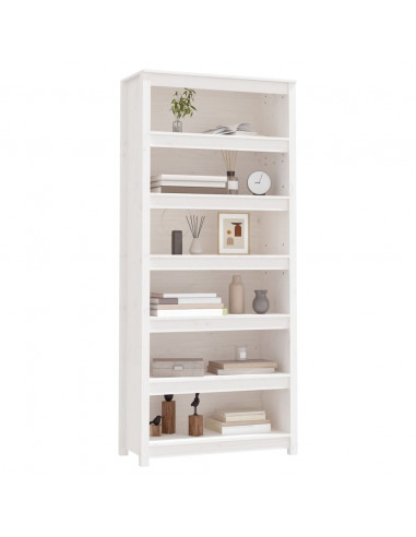 Libreria Bianca 80x35x183 cm in Legno Massello di Pino