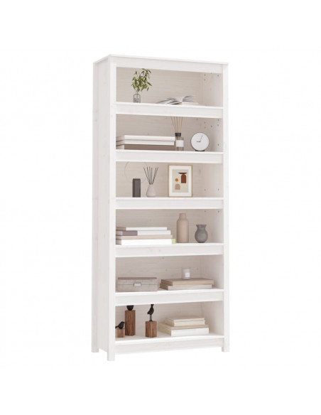 Libreria Bianca 80x35x183 cm in Legno Massello di Pino