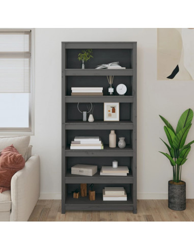 Libreria Grigia 80x35x183 cm in Legno Massello di Pino