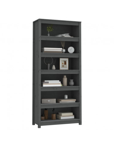 Libreria Grigia 80x35x183 cm in Legno Massello di Pino