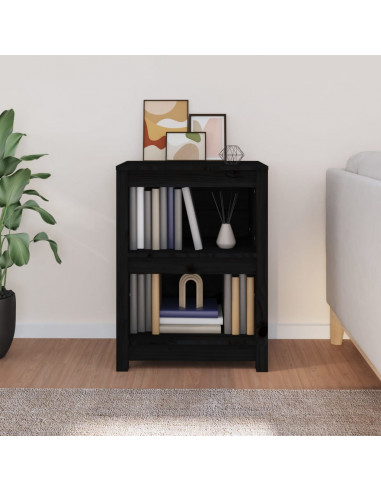 Libreria Nera 50x35x68 cm in Legno Massello di Pino
