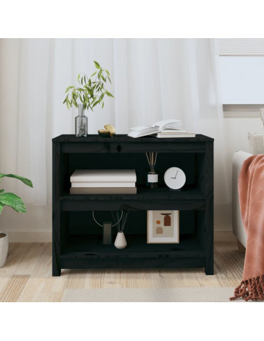 Libreria Nera 80x35x68 cm in Legno Massello di Pino