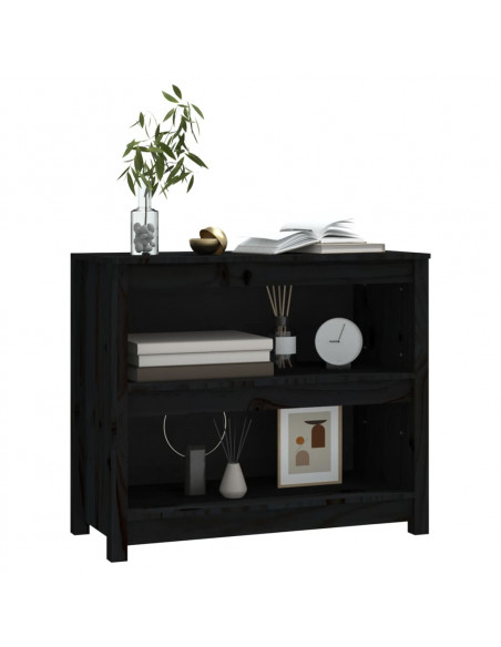 Libreria Nera 80x35x68 cm in Legno Massello di Pino