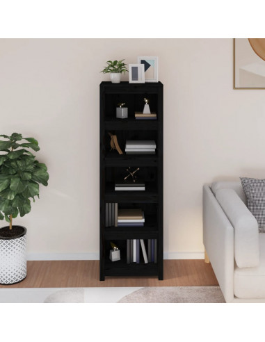 Libreria Nera 50x35x154 cm in Legno Massello di Pino