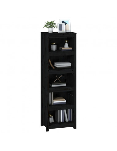 Libreria Nera 50x35x154 cm in Legno Massello di Pino