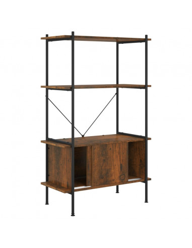 Scaffalatura 4 Livelli con Mobile 80x40x130 cm Acciaio e Legno