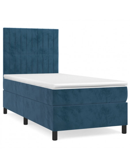 Giroletto a Molle con Materasso Blu Scuro 90x190 cm in Velluto
