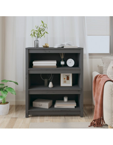 Libreria Grigia 80x35x97 cm in Legno Massello di Pino