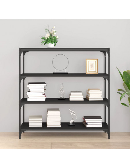 Libreria Nera 100x33x100 cm in Legno Multistrato e Acciaio