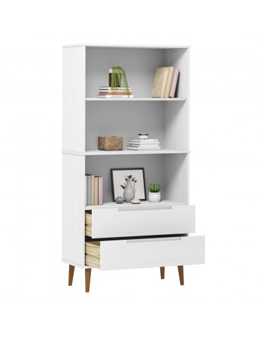 Libreria MOLDE Bianca 85x35x170,5 cm in Legno Massello di Pino