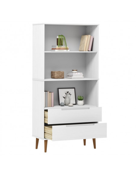 Libreria MOLDE Bianca 85x35x170,5 cm in Legno Massello di Pino