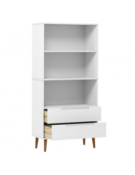 Libreria MOLDE Bianca 85x35x170,5 cm in Legno Massello di Pino