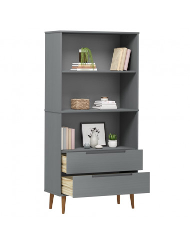 Libreria MOLDE Grigia 85x35x170,5 cm in Legno Massello di Pino