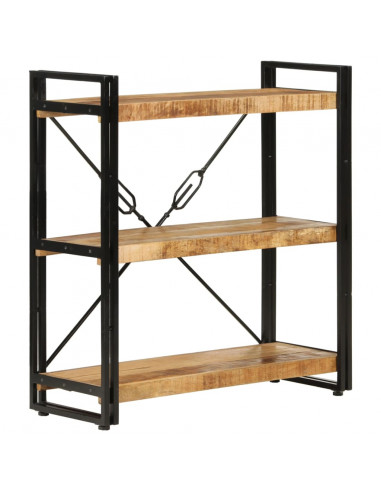 Libreria 3 Livelli 77x30x80 cm Legno Massello di Mango e Ferro