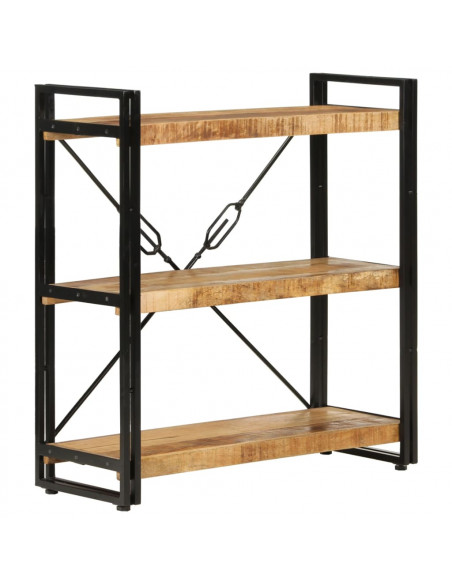 Libreria 3 Livelli 77x30x80 cm Legno Massello di Mango e Ferro