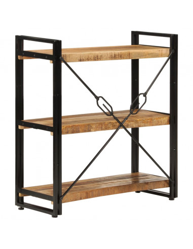 Libreria 3 Livelli 77x30x80 cm Legno Massello di Mango e Ferro