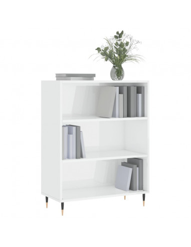 Libreria Bianco Lucido 69,5x32,5x90 cm in Legno Multistrato