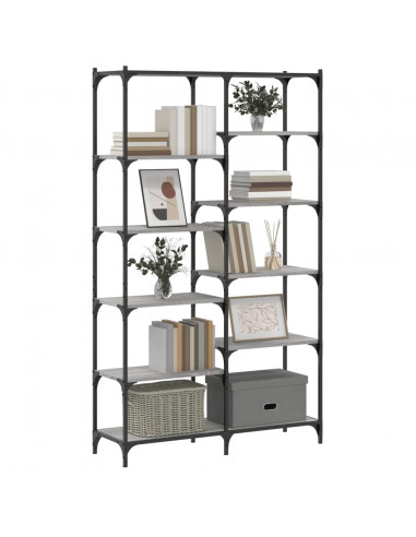 Libreria Grigio Sonoma 100x32x170 cm Legno Multistrato e Ferro