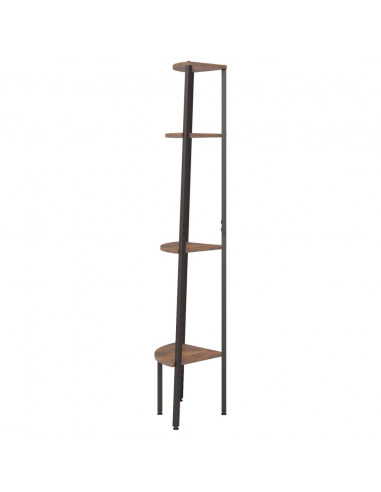 Scaffale Angolare 4 Livelli Marrone Scuro Nero 45,5x31,5x150cm
