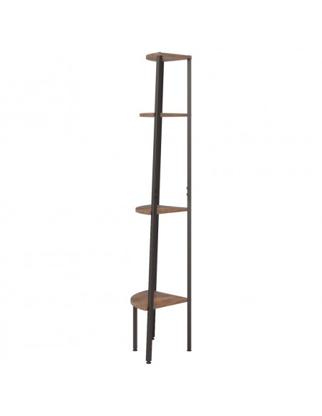 Scaffale Angolare 4 Livelli Marrone Scuro Nero 45,5x31,5x150cm