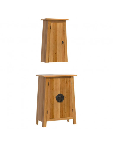 Set Mobili da Bagno 2 pz in Legno Massello di Pino
