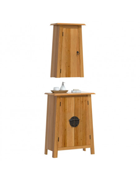 Set Mobili da Bagno 2 pz in Legno Massello di Pino