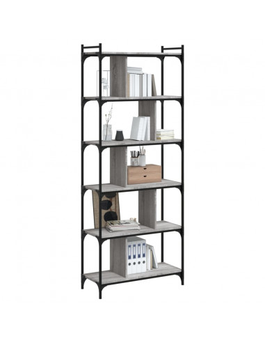 Libreria Grigio Sonoma 6 Ripiani 76x32x192 cm Legno Multistrato