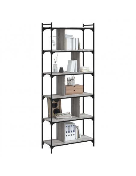Libreria Grigio Sonoma 6 Ripiani 76x32x192 cm Legno Multistrato